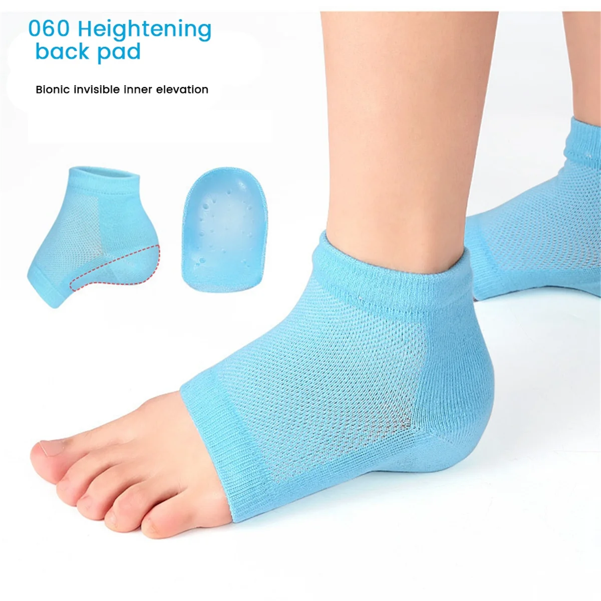 BISM 1 Paar unsichtbare Socken zur Erhöhung der Körpergröße, Gel-Fersenpolster, orthopädische Fußgewölbeunterstützung, Fersenkissen, Sohlen, Einlegesohle, Unisex, Schwarz