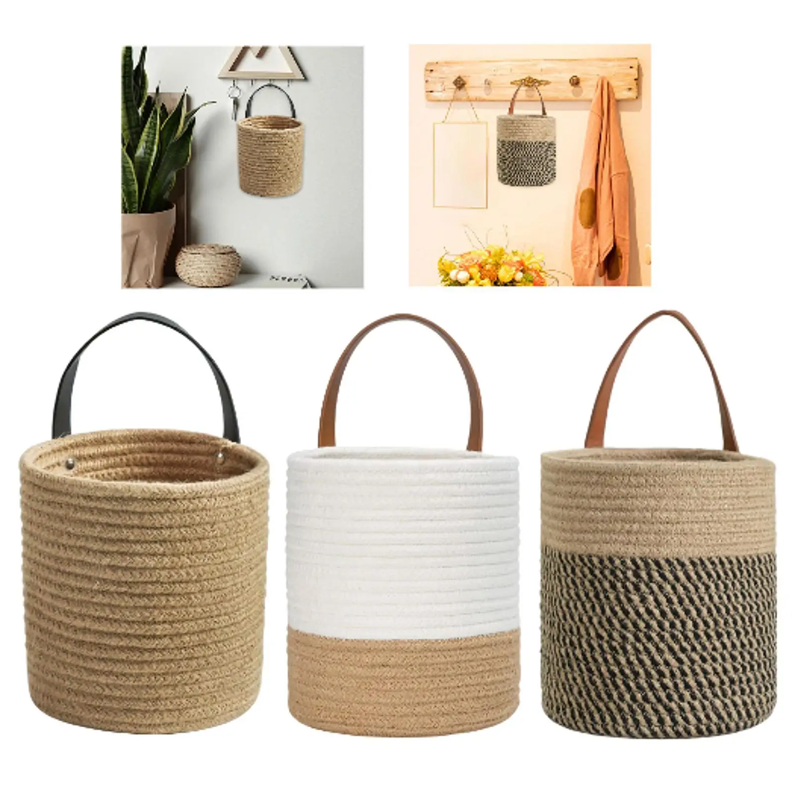 Hanging Woven Basket Trendy Sundries Container Dog Cat Toy Box Sundries Organizer for Countertop Closet Entry Living Room Office