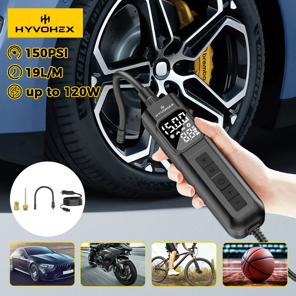 

HYVOHEX C1 Портативный проводной воздушный компрессор 100% рабочий цикл, быстрая накачка шин, насос для накачивания шин для автомобиля, мотоцикла, велосипеда, воздушный насос