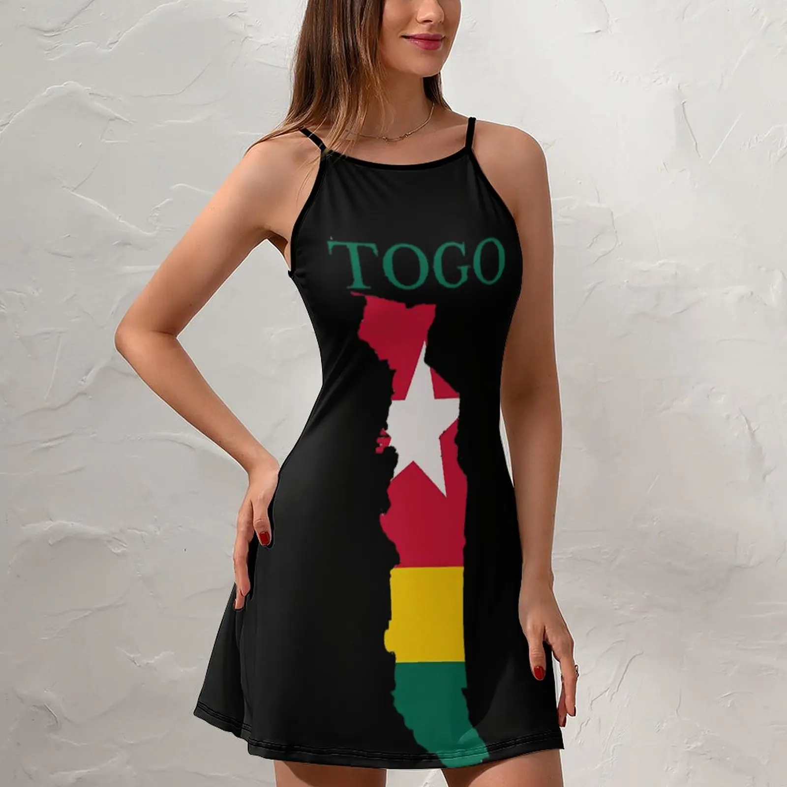 Togo Flag Map Vintage Sexy  Woman's Dress  Women's Sling Dress Funny Novelty Cocktails Suspender Dress