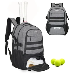 Mochila De tenis con compartimento para zapatos, 2 raquetas con ventilación que pueden sostener zapatos de hasta tamaño 11-12