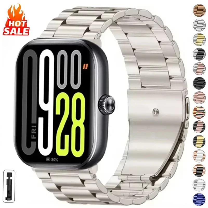 حزام معدني لساعة Redmi 5/Redmi Watch 4 سوار من الفولاذ المقاوم للصدأ قابل للتعديل لساعة Xiaomi Mi Band 9 Pro/Mi Band 8 Pro