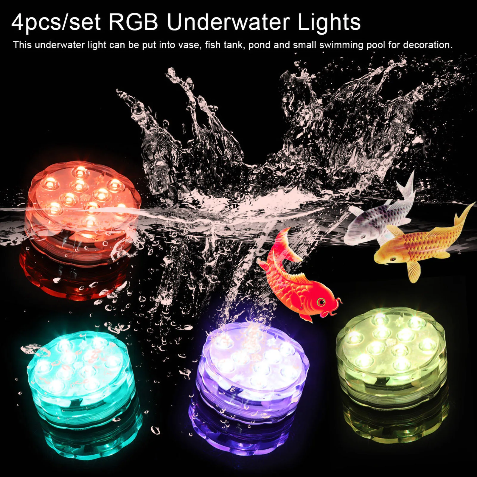 

4pcs/Set LED RGB Lights Waterproof Remote Control Underwater Lamp Wedding Party Vase Decor