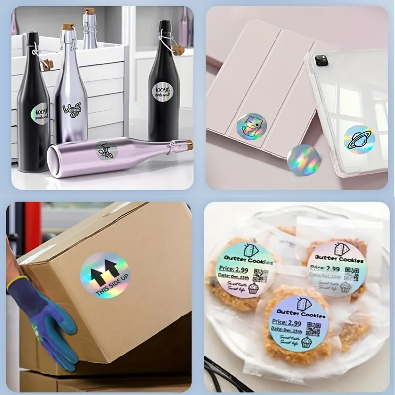 Étiquettes autocollantes thermiques à paillettes arc-en-ciel – Auto-adhésives, imprimables, adaptées aux emballages cadeaux de Noël, les étiquettes de prix et le bricolage