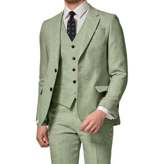 

Elegant 3 Piece Men's Tuxedo Suit Notched Lapel Blazer Vest And Pant Set for Wedding Business Evening Party Male Formal Wear