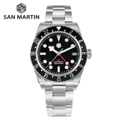 San Martin SN0109 GMT Watch NH34 Automatic Mechanical Bidirectional 10ATM 316L Solid Stainless Steel 39mm Luxury Men's GMT Watch