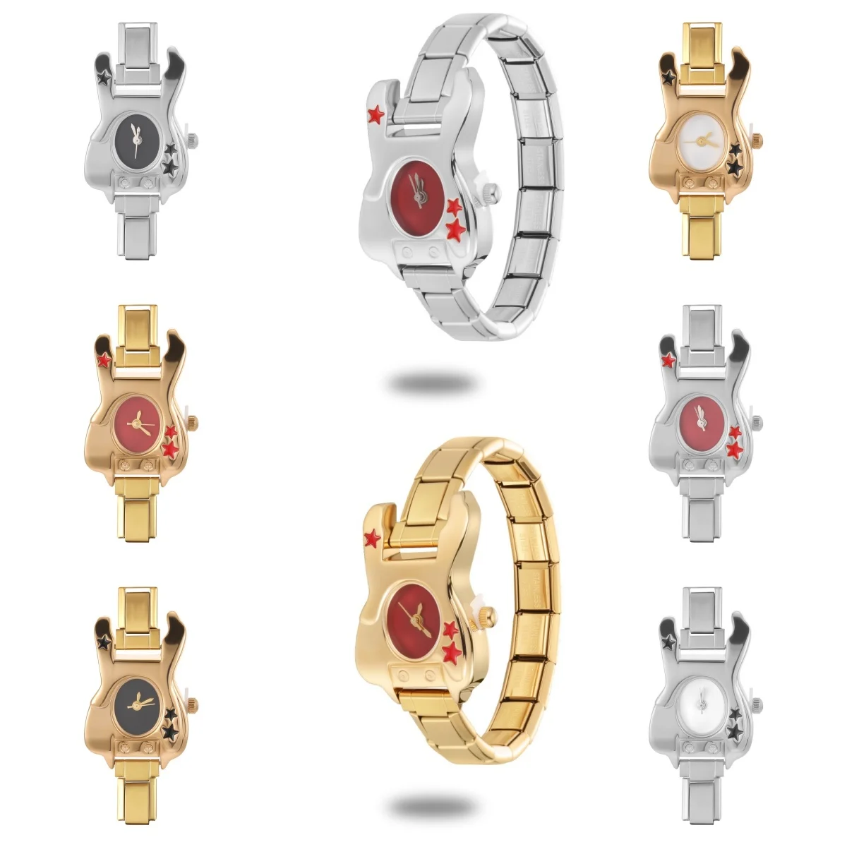 New Fashion  Talian Elastic Charm Stainless Guitar Watch Head Women DIY 9mm Width Watch Bracelet Bangle Jewelry Gift Wholesale