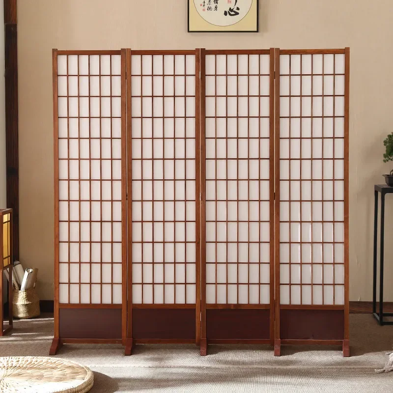 Japanese Style Screen Partition Living Room Folding Mobile Grid Divider Curtain Bedroom Baffle Blocking Wall Entrance Decor