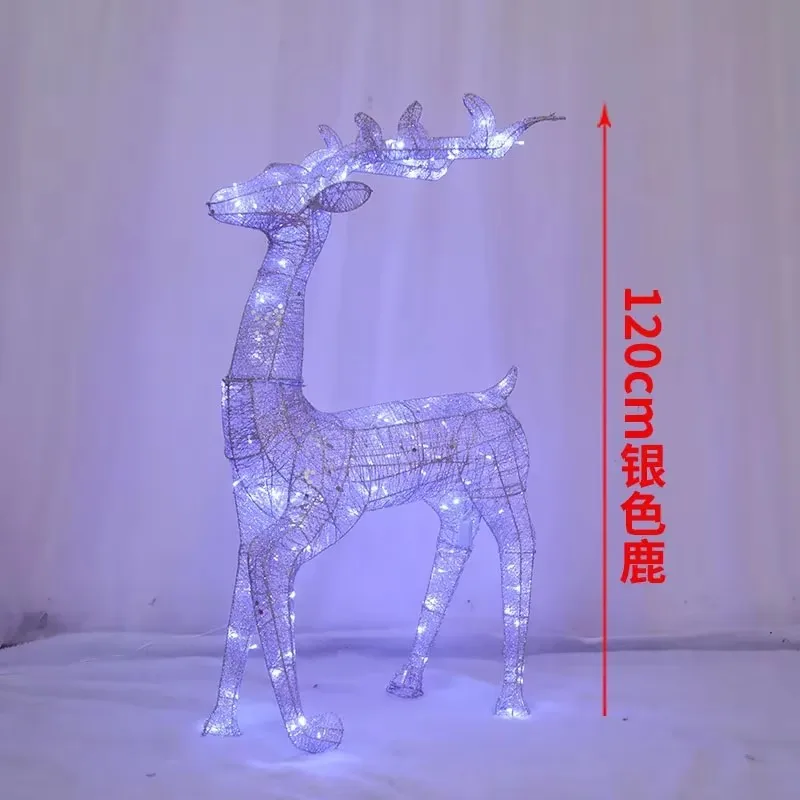 L13-Christmas decoration 1.2 meters wroug iron shape deer pulling cart luminous large hotel decoration shopping mall props wit