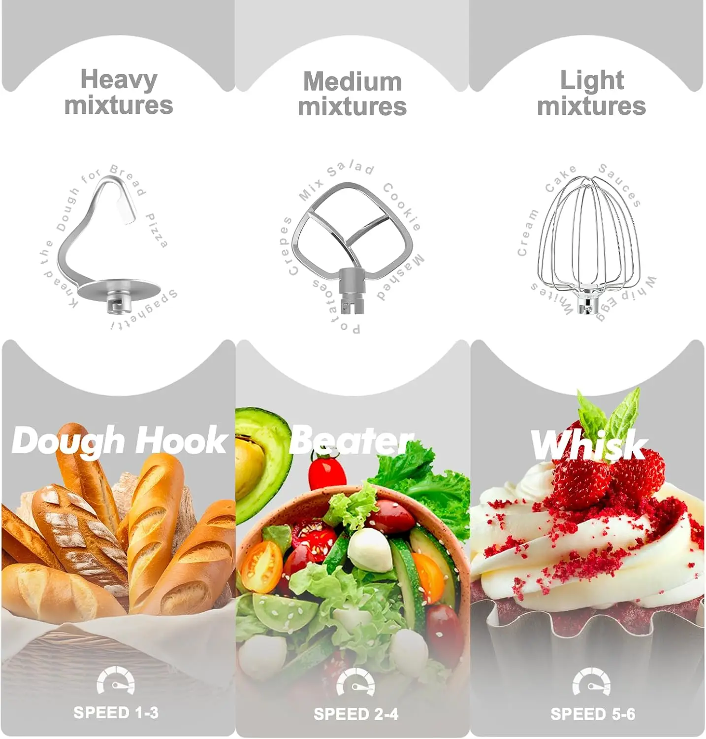 خلاط طعام كهربائي ، رأس مائل ، مطبخ ، 6 سرعات ، رأس مائل ، خطاف عجين ، سوط سلكي ، مضرب ، غسالة صحون آمنة ، 6.5QT ، W