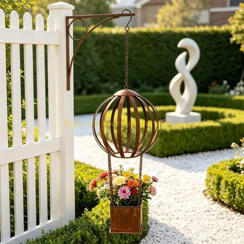 L9NB Iron Hot Air Balloon Hanging Planter Antique Fashion Hanging Flower Container For Outdoor Garden Decoration Retros Styles