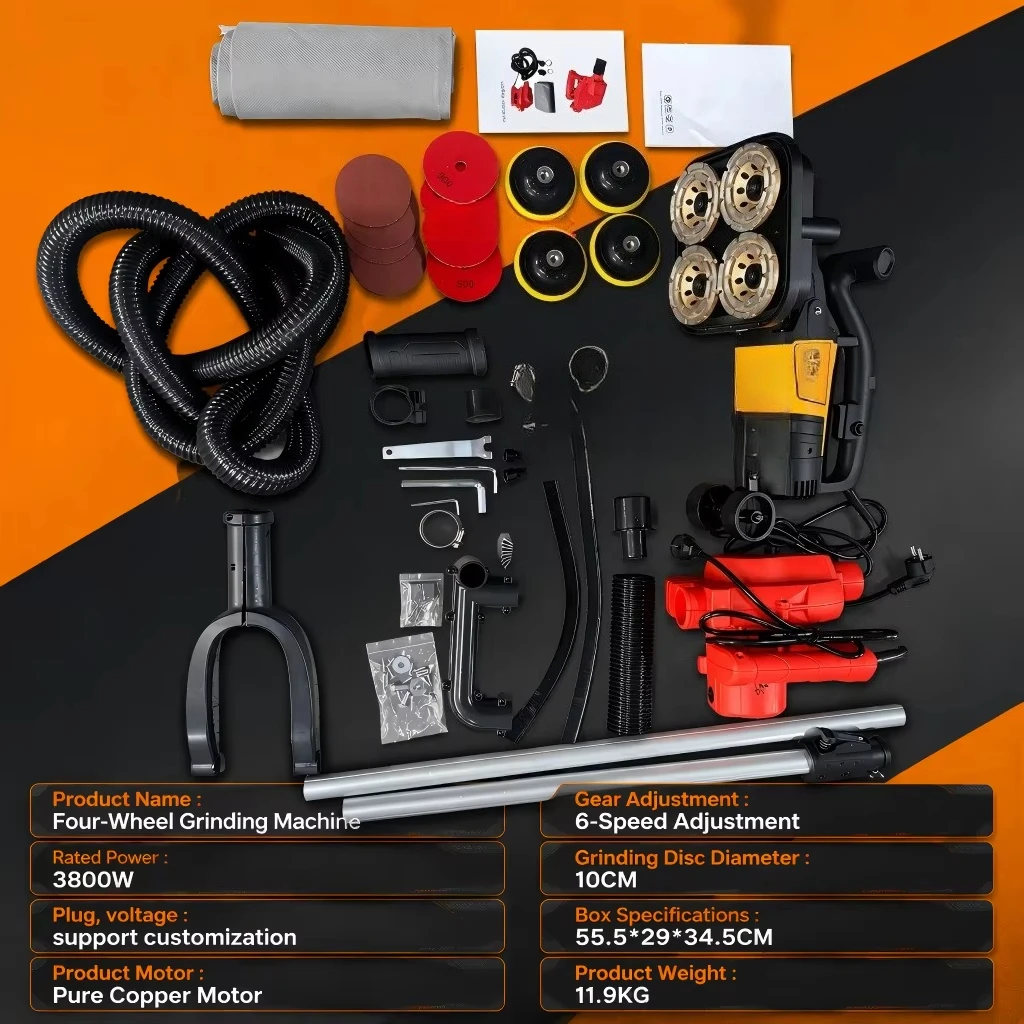 Small Dust-Free Handheld Four-head Concrete Floor Grinder Polisher Machine with Dust Vacuum