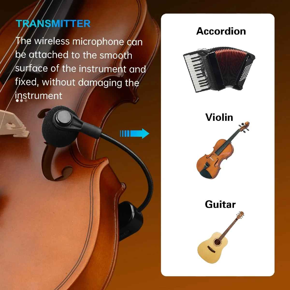 Miwayer SWM-202 4-in-1 Wireless Mic for Sax Guitar Violin, Play & Sing Together, Clip Suction Headset Pickup for Live Streaming view 5
