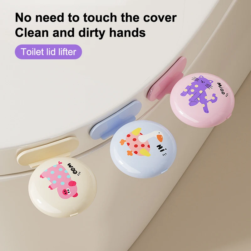 Punch-Free Cartoon Toilet Seat Lifter Anti-Dirty Toilet Cover Handle Avoid Direct Touch Bathroom Toilet Accessory