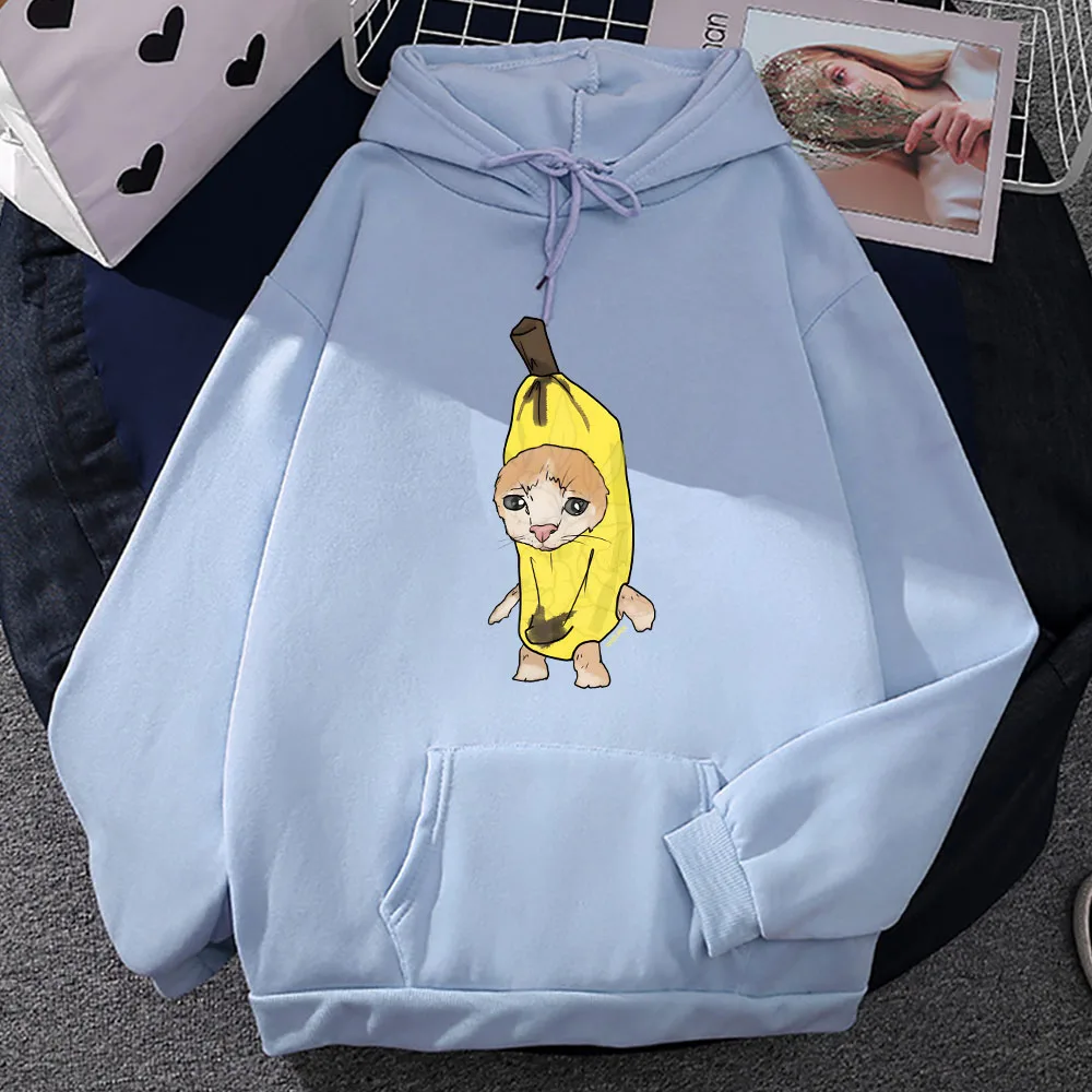 Banana Cat Cute Cartoon Plus Velluto Kanye Felpe da uomo in pile oversize con cappuccio Pullover unisex Abiti Harajuku