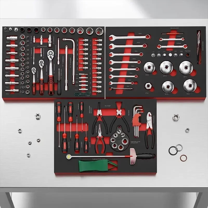 Garage Workshop Professional Drawer Cabinet Complete Mechanics Tool Kit EVA Foam Organizer Socket Wrench Set EVA Hard Trolley