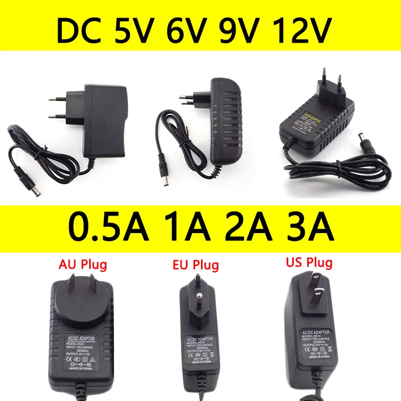 Adaptador de Energia AC para DC 5V 6V 9V 12V Carregador Fonte 0.5A 1A 2A 3A 100-240V Conversor Plugue EUA UE para CFTV Fita LED Lâmpada S