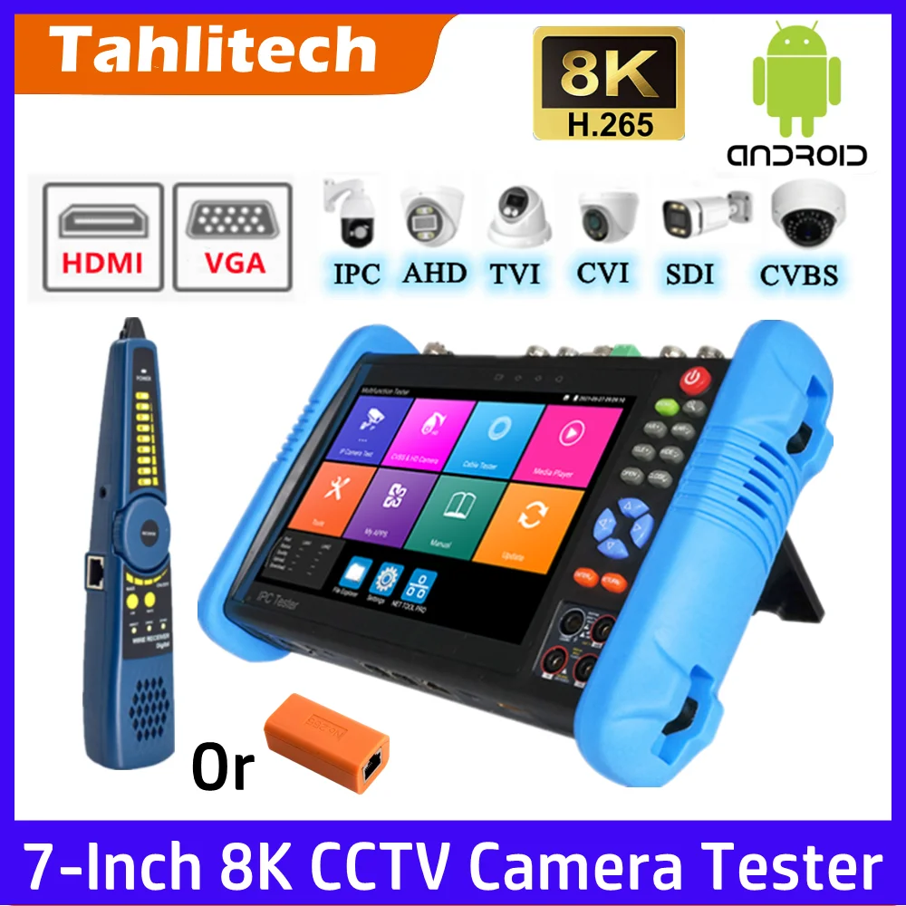 

Tahlitech CCTV IPC Tester 8K IPC-9800Pro PoE++ Power Output SFP VGA HDMI UTP Cable Test for 8MP AHD CVI TVI Camera