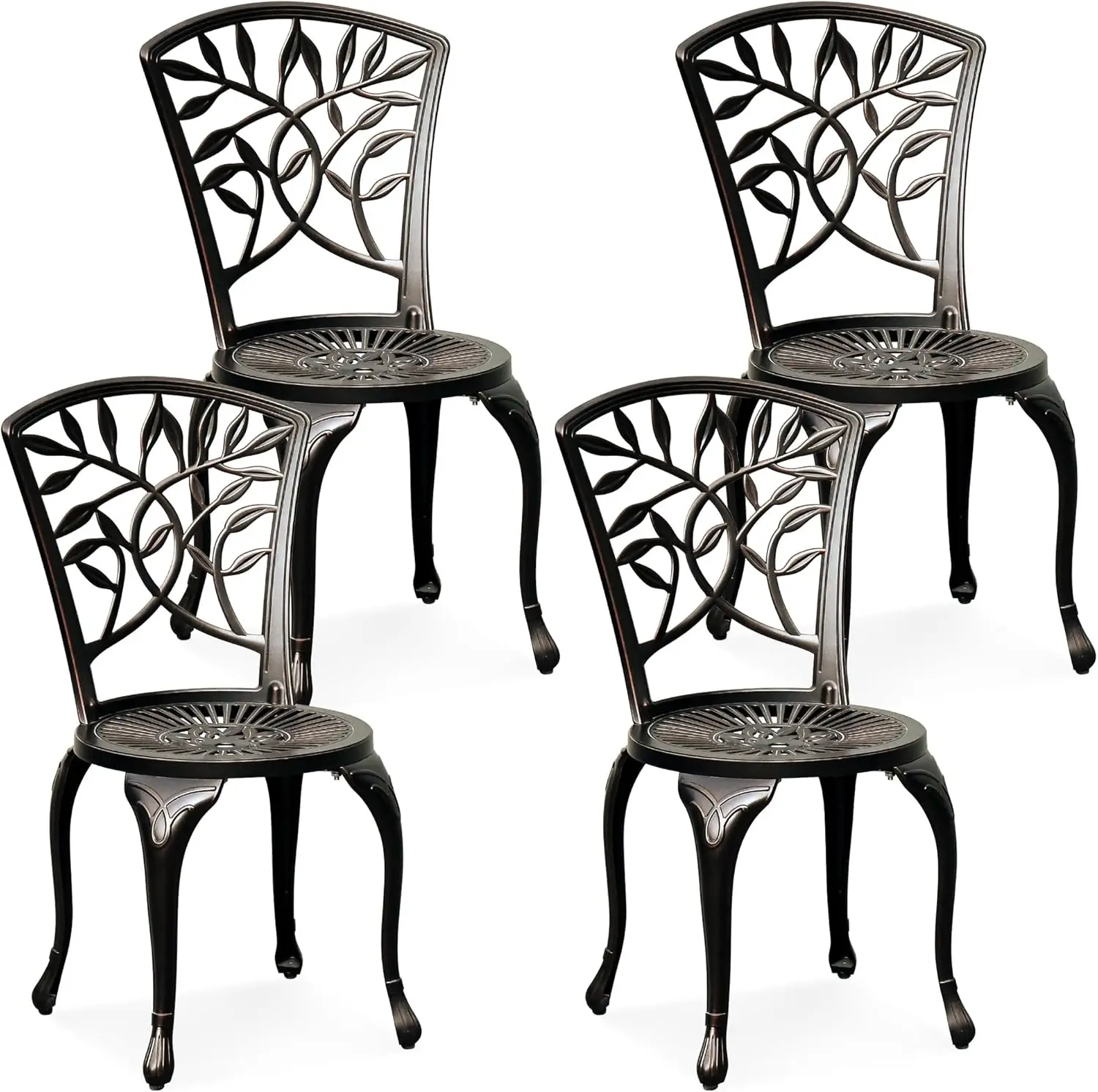 

DWVO Outdoor Cast Aluminum Outdoor Chairs Set of 4, All-Weather Patio Dining Chair with Adjustable Feet for Balcony, Backyard, D