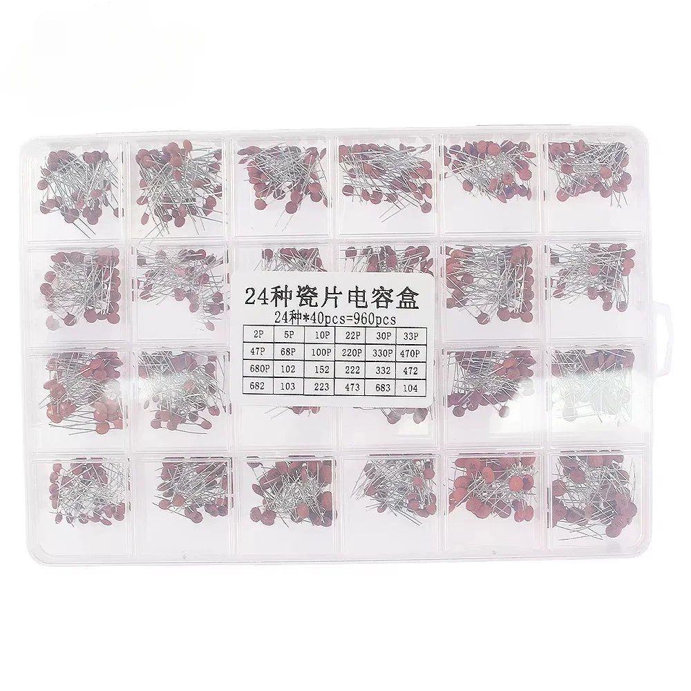 300pcs/960pcs 30Values 24Values Ceramic Capacitor Kit Set 2pF-0.1uF Electronic Components Capacitor Assorted Kit IC Samples DIY