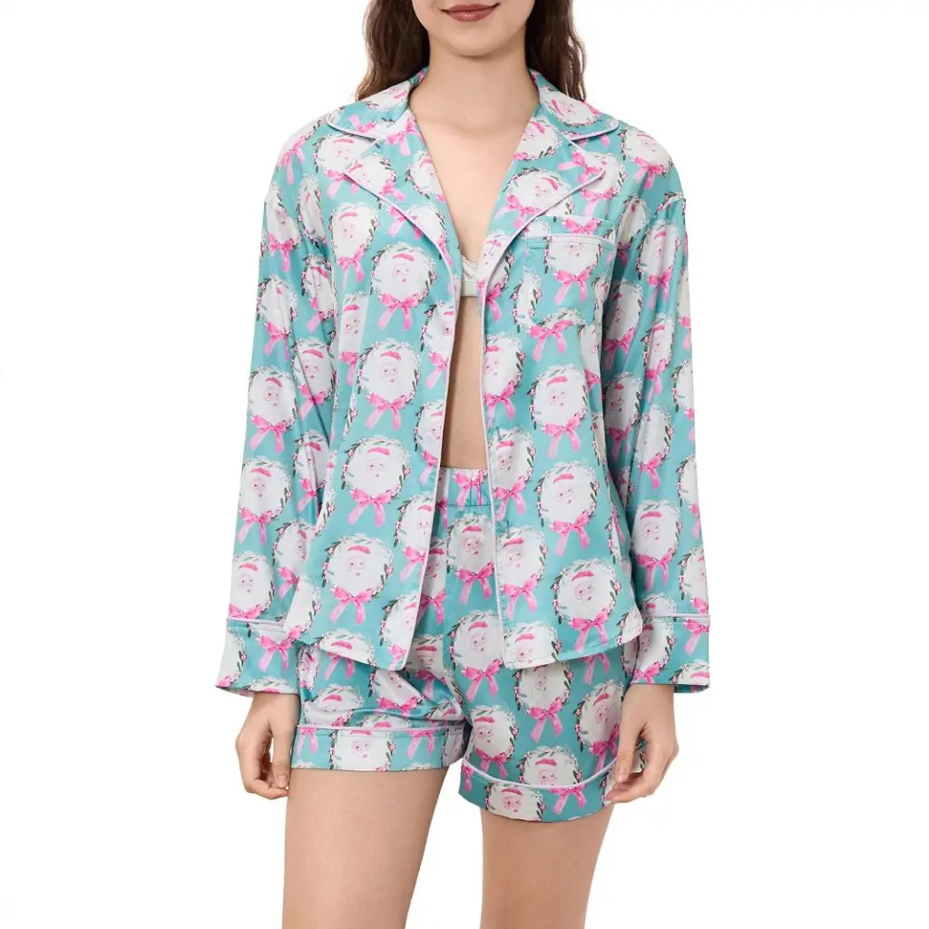 

Women's Long Sleeve Pajama Set Autumn Winter Christmas Theme Independent Station Europe And USA Short Shorts Suit