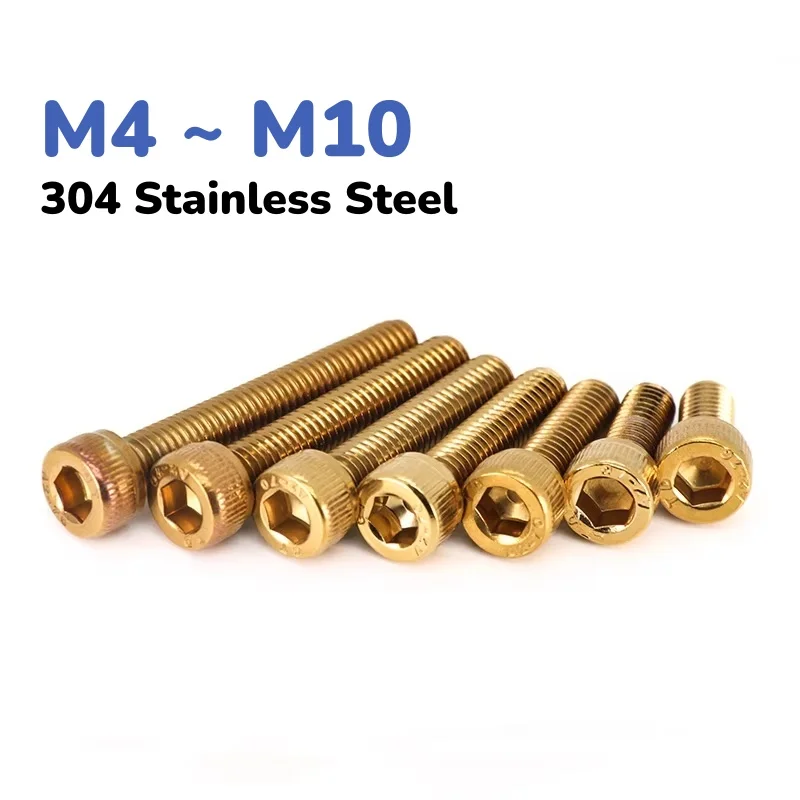 304 Stainless Steel Titanium Gold Plated Hex Socket Cup Head Screw for Car Motorcycle Length 6 ~ 70mm M4 ~ M10