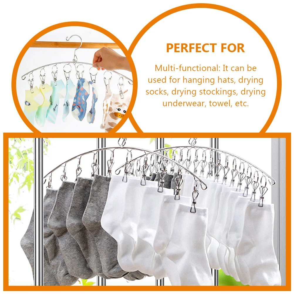

2Pcs Multi-Clip Laundry Drying Rack Sock Dryer Hanger for Hats Socks Underwear Towel Organizer Hat Hanger with Clips