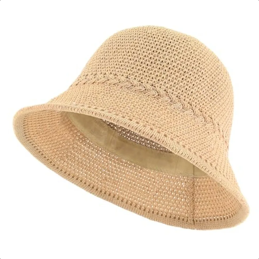 

Women's Crochet Bucket Hat UV Protection Lightweight Packable Faux Straw Sun Hat for Outdoor Beach Travel Hiking