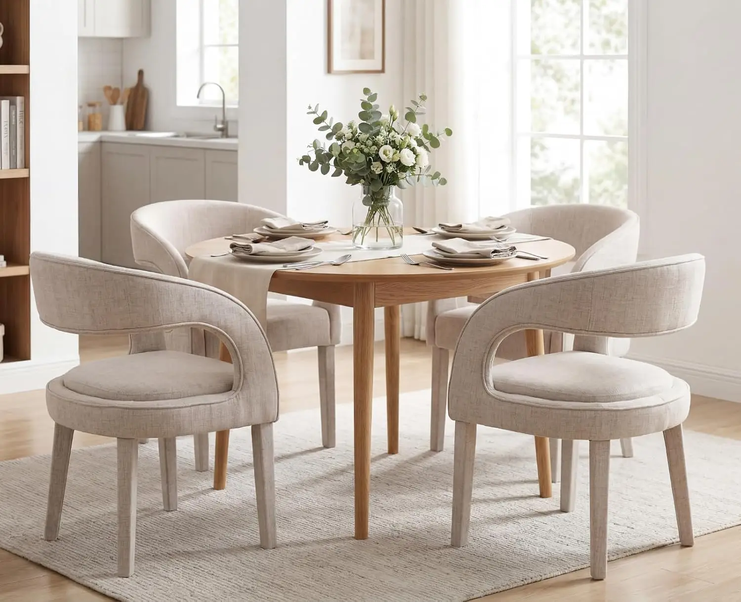 Upholstered Barrel Dining Chairs Set of 4 with Arms Open Back, Side Chairs for Kitchen Living Room Bedroom, Beige, Customized