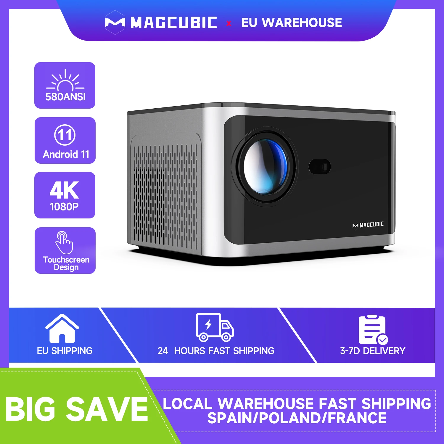 Magcubic HY350 Pro 580ANSI Projector Android 11 4K 1080P Wifi6 Voice Control Allwinner H713 Electronic Focus BT 5.0 Home Cinema