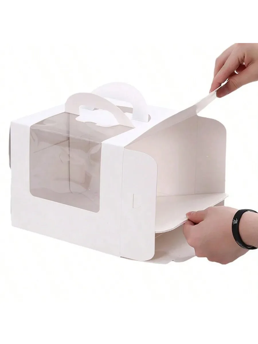 5 Stück weiße Kuchenboxen mit Fenster und Griff, tragbare Papier-Bäckereiboxen für Cupcakes, Kuchen, Kekse, Gebäckverpackungen – Detail 6