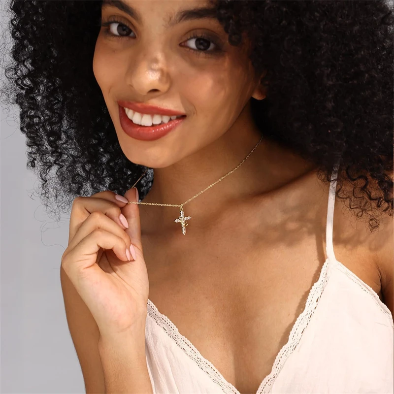 Exquisite Zirkon Kreuz Anhänger Halskette für Frauen Trendy Licht Luxus Gold Farbe Drehbare Krone Halskette Schmuck Großhandel – Detail 10