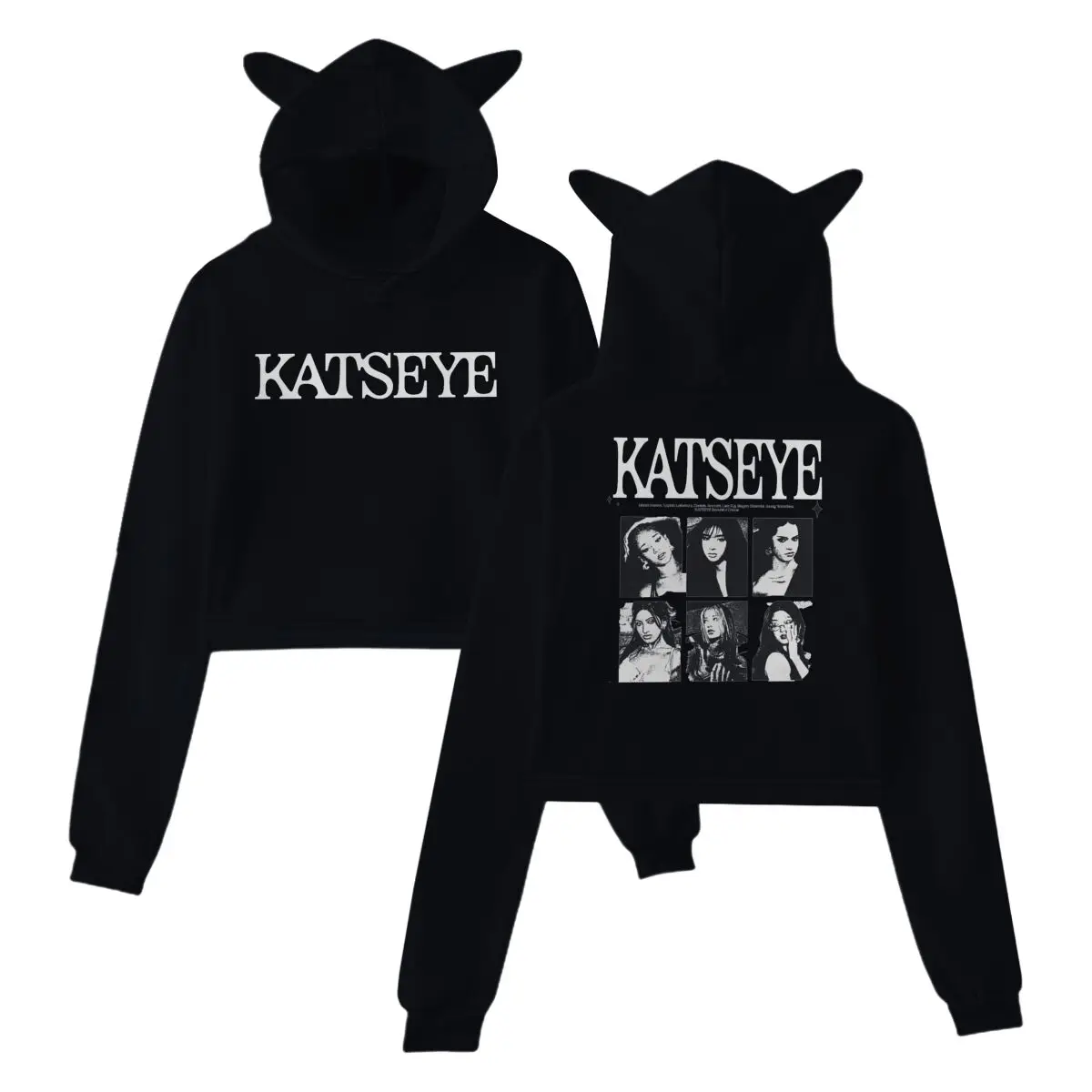 2026 Katseye Tour Concert Cartoon Hoodie Kids Vintage Katseye Cute Cat Ears Crop Tops Casual Long Sleeve Katseye Girls Hoodies