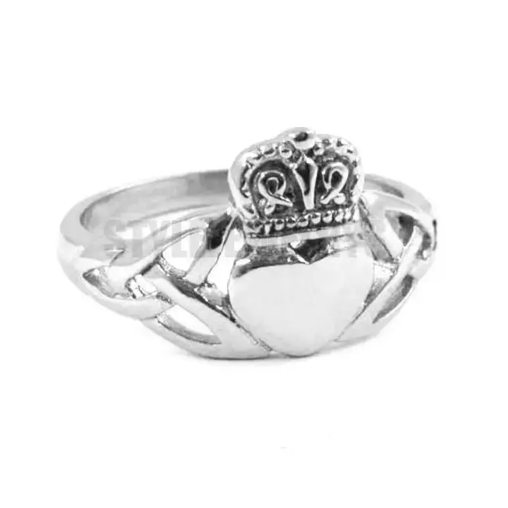 Claddagh Style Hand to Hold a Heart with Crown Ring Stainless Steel Jewelry Celtic Biker Wedding Ring Wholesale SWR0312A