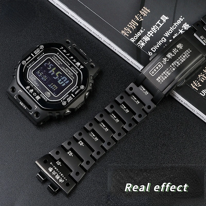 For Casio G-SHOCK Watch GWM-B5000 DW5600 Modified titanium alloy armor set strap + Case Bezel metal buckle Bracelet Watchband