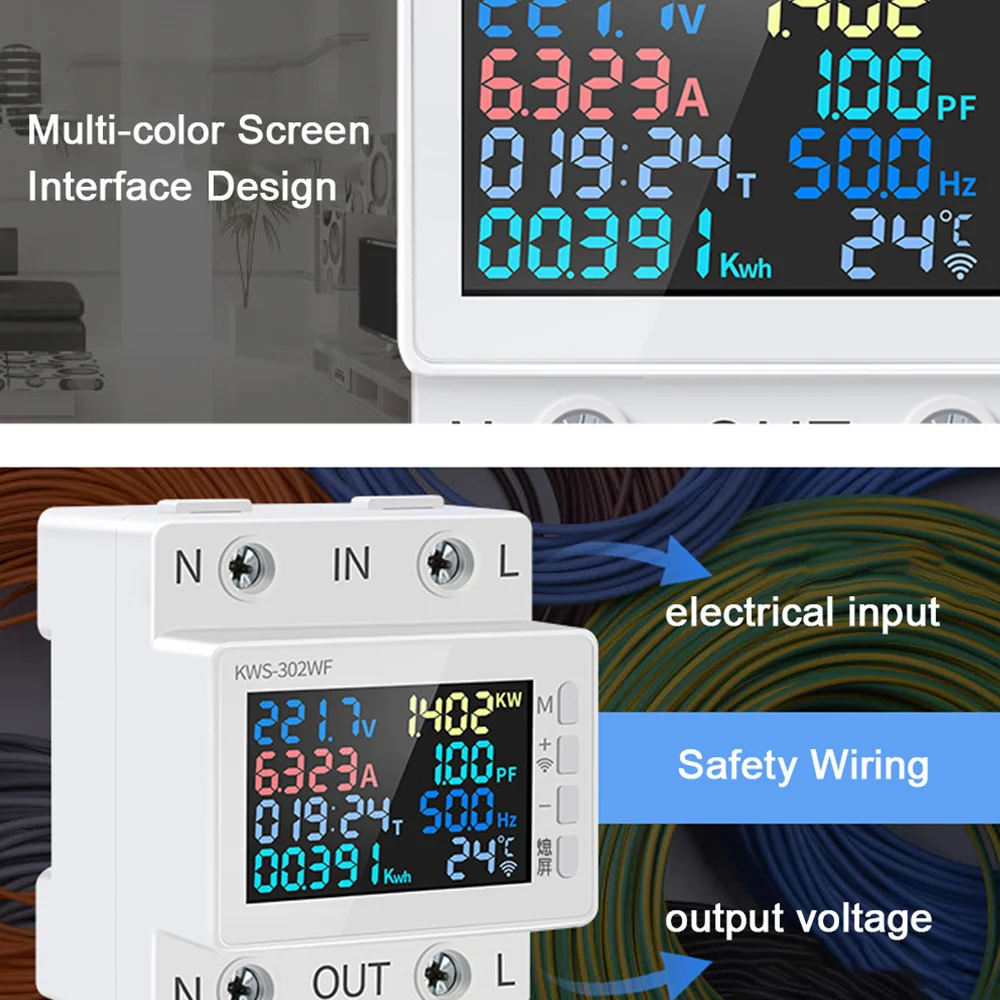 Nashone Tuya Energy Meter Wifi 2P 63A Electric Power Meter Din 170-270V Electric Consumption Mete Kwh Meter Voltmeter Ammeter
