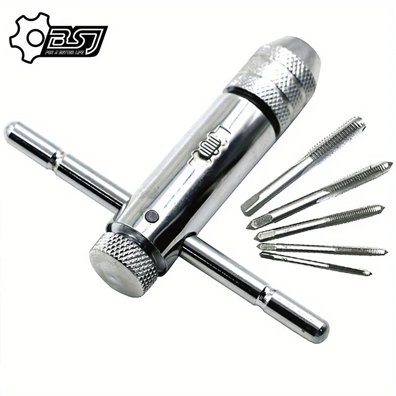 

5Pcs/Set Adjustable 3-8mm T-Handle Ratchet Tap Wrench with M3-M8 Machine Screw Thread Metric Plug Tap Machinist Tool