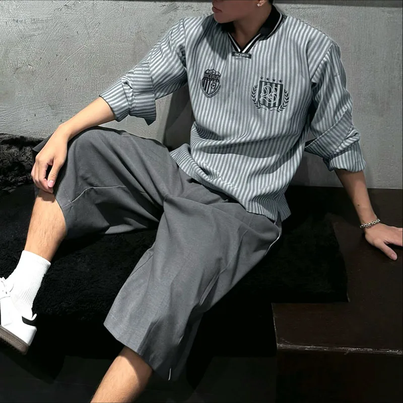 

INCERUN Мужская рубашка в полоску с принтом в стиле пэчворк с лацканами и длинными рукавами, мужская одежда, свободная уличная одежда, 2025 г., модные повседневные топы на бретельках