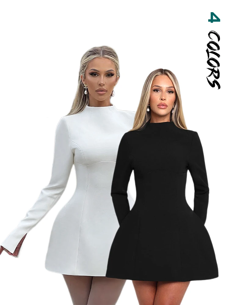 

2025 Basic Dress Casual Mini Dress Women Concise Classic Backless Full Sleeve O-neck Basic Female Bodycon Street Clothing