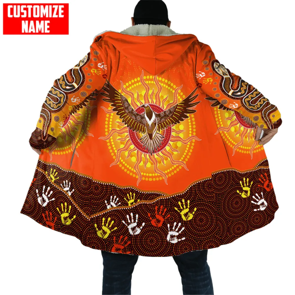 

CLOOCL Winter Men Hooded Cloak Aboriginal Eagle Flying into Sunset Cloaks Fleece Hooded Coat Women Fashion Thick Warm Cape Coats