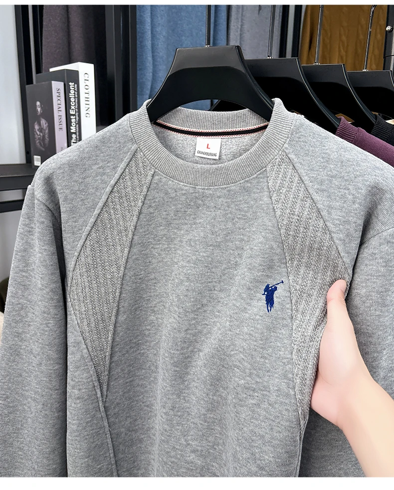 

Новинка 2025 года, хлопковая толстовка с капюшоном, мужская осенне-осенняя свободная футболка с круглым вырезом и длинными рукавами, мужская базовая рубашка