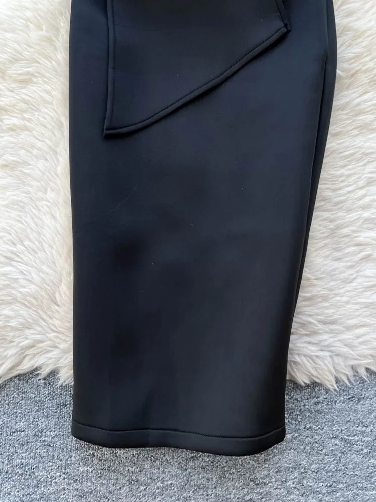 Ele Asymmetric Neline Long Dr Damen-Schlankheits-Design, Herbst-Fee, hohe Taille, A-Linien-Rock, lässig, Pendeln