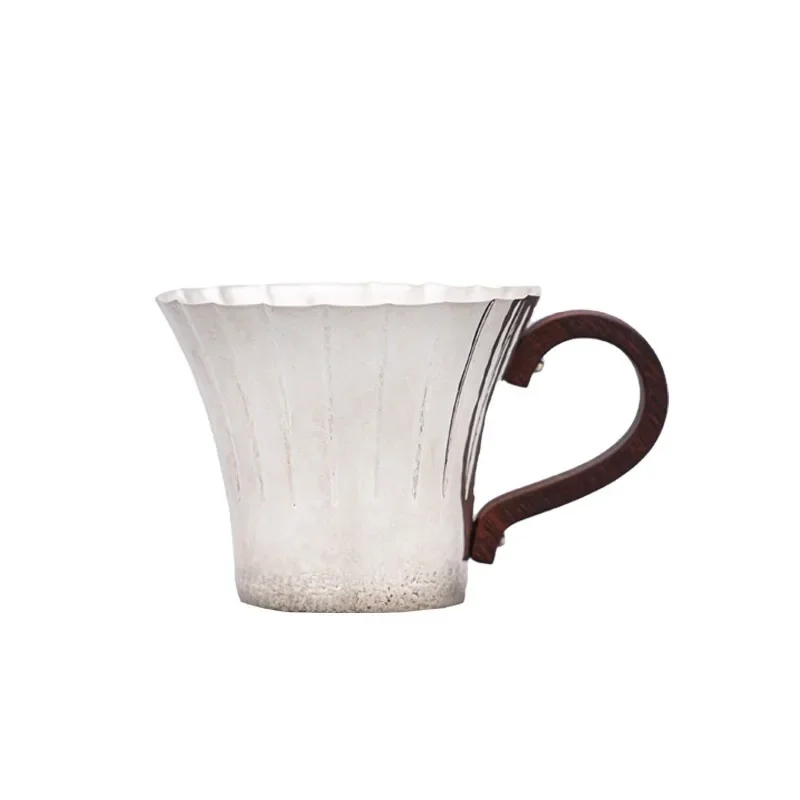 

Pure Silver 999 Handmade One Hammer Pattern Silver Cup Tea Cup Household Tea Set Petal Mouth Silver Cup