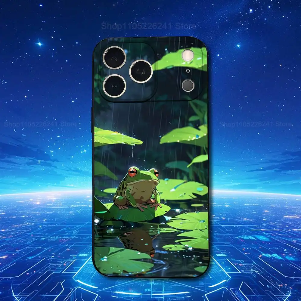 Lindo dibujo de rana artística para iPhone 8,7,11,12,15,14,13,16,17,Plus,Pro Max,XS,X,XR,SE,Mini,funda negra de silicona suave