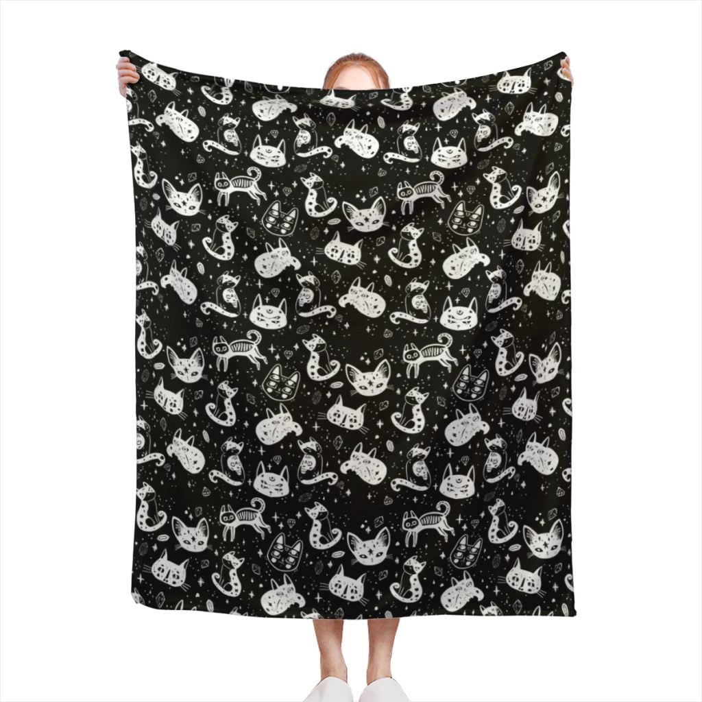 

Fluffy Baby Blanket Witchy Cats Sofa Camp Nap Bedspread Cozy Flannel Blanket Bedroom Decor