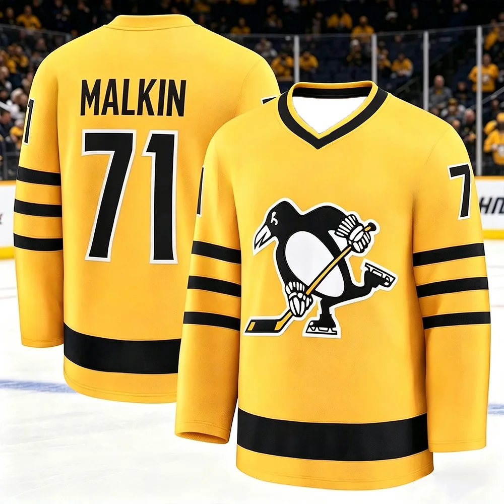 Penguins Team Men's Ice Hockey Training Suit 3D Printed Sports Breathable Quick-Drying Shirt Long Sleeve Unisex V-neck Uniform view 4