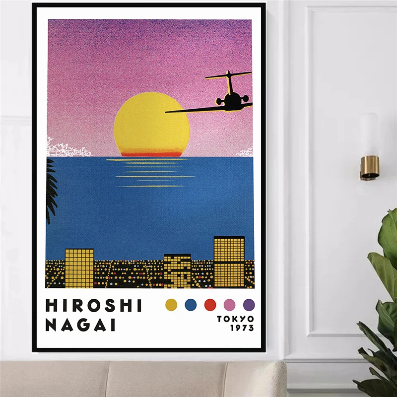 خمر اليابانية 80s هيروشي ناجاي الرسوم التوضيحية Vaporwave الشاطئ الفن الملصقات حائط لوح رسم يطبع صورة غرفة ديكور المنزل #2