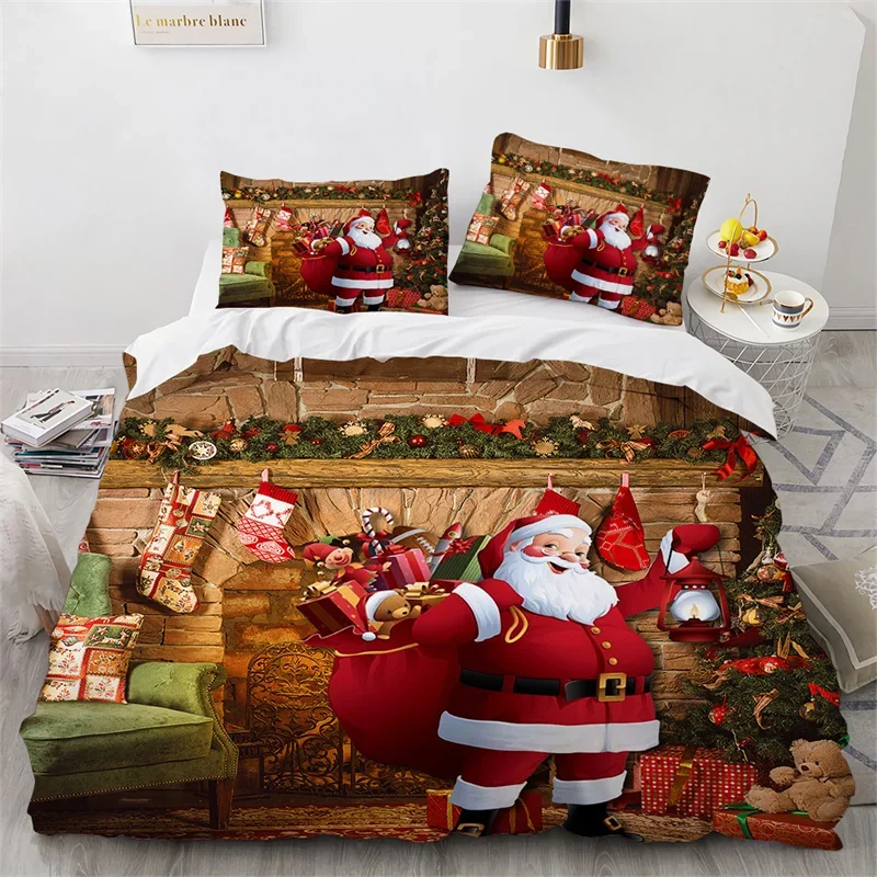 

Christmas Duvet Cover Microfiber 3D Santa Claus Bedding Set Cartoon Bedding Set Single King For Kids Teens Girls Bedroom Decor