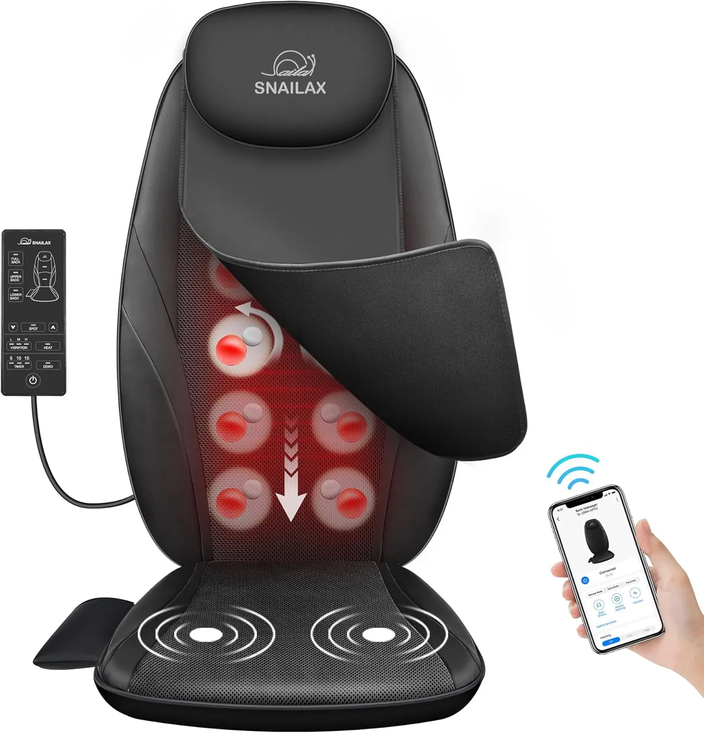 Electric Deep Tissue Massage Chair Pad with Heat & App Control for Back Pain Relief at Home or Office