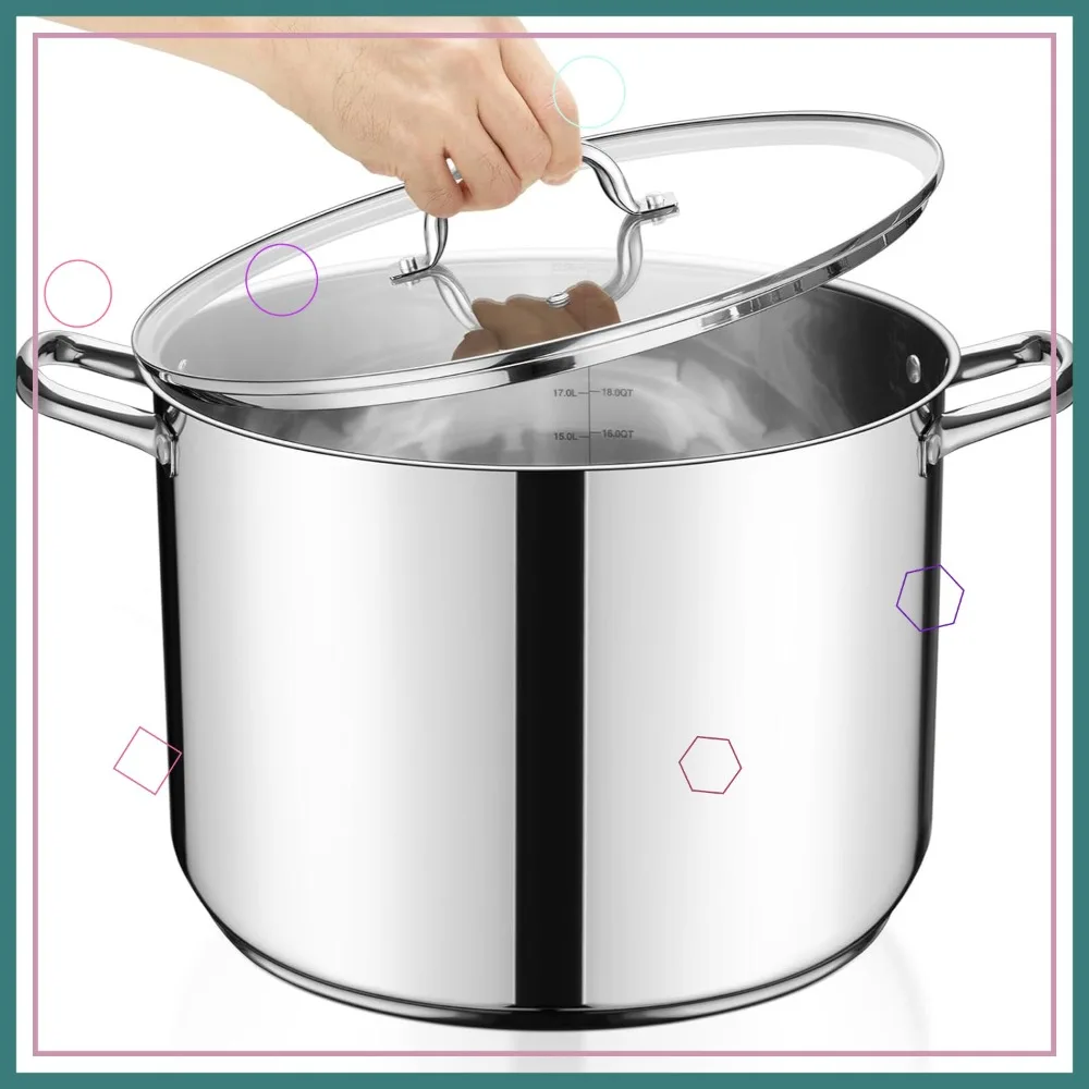 

Large 24-Quart Stainless Steel Stock Pot with Lid, Tri-Ply Induction Bottom for Boiling Soup Stew Canning, Dishwasher Safe